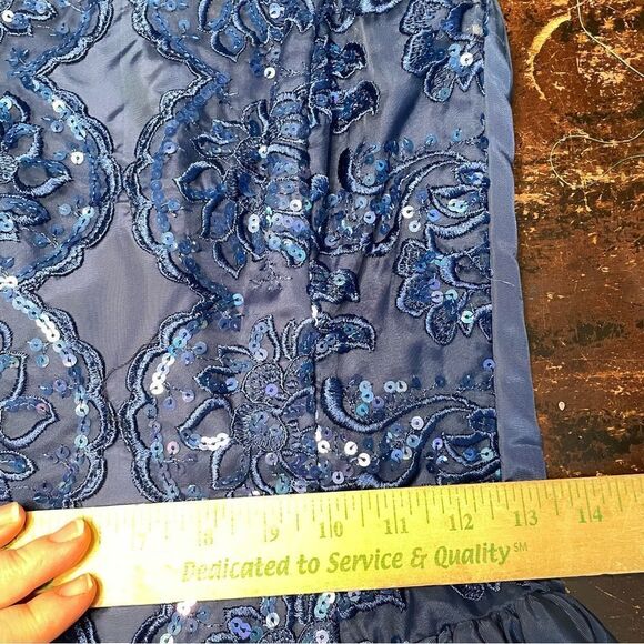 Vintage 80s 90s Gunne Sax Drop Basque Waist Satin Dress Bubble Bow Strapless - Picture 7 of 10